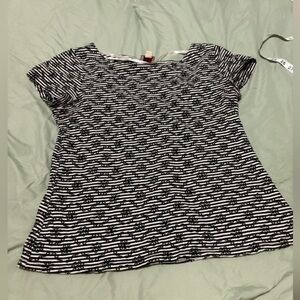 Postage stamp by Anthropologie black striped floral embroidered short sleeve top